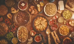 a variety of sweets, nuts, dips and dried fruit