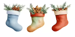 a photo of three stockings with various designs