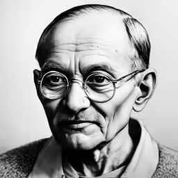 black and white portrait of an elderly man wearing glasses