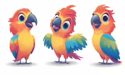 the three birds have different colors on their heads
