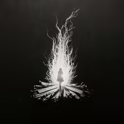 a person standing near a lit object in the dark
