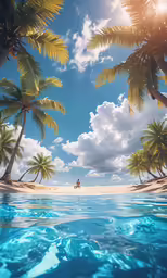 a beach that has a small amount of water and palm trees