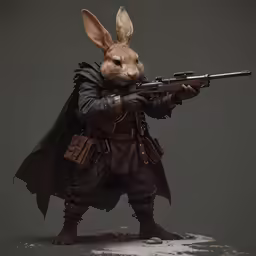 a rabbit is holding a gun in a suit