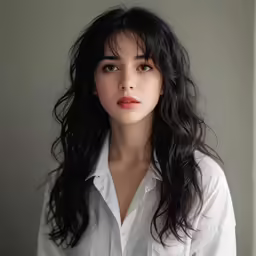 a woman in white shirt standing by window