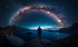 a person looking up at the stars and milky