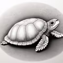 the penciled photo of the turtle is on display