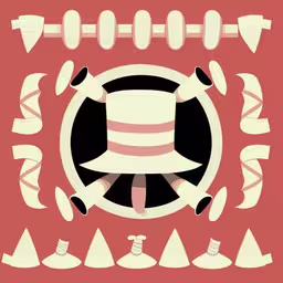a pink picture with several hats over it,a series of illustrations featuring a man with hats,the hat on top is sitting in the center of the circle,an illustration of a strange and strange hat,a picture of someone who is stuck inside of a hat