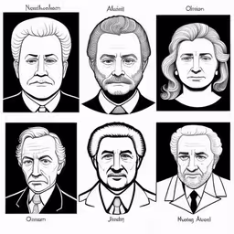 six portraits of presidents, with different men in suits and ties,four presidents from one point to another in black and white,the five presidents from each side by side,several faces in black and white on a black background,a set of twelve presidents of the united states, from john s mccain to harry s truman and abraham lincoln