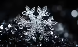 a snowflake with leaves and sparkling snowflakes