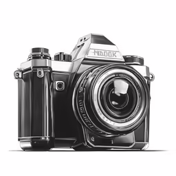 an old camera with a black lens on it