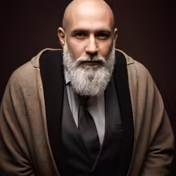 a bald man with beard and tie