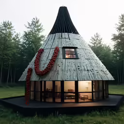 a large piece of a house is in a yard