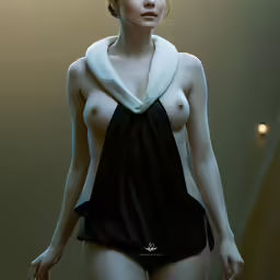 a nude woman is posing in a bathing suit