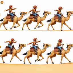 a line of pictures showing the animation of an officer riding a horse