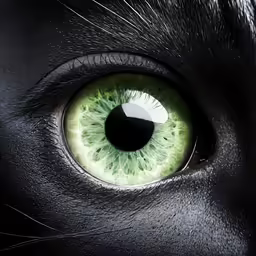 the green eye of an black cat