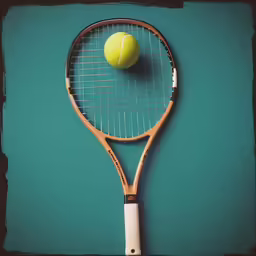 tennis racket and ball on turquoise green wall