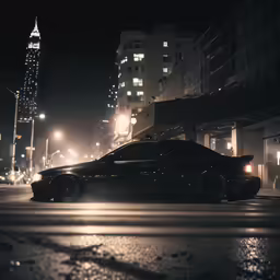 a black car parked on the side of a street