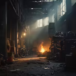 an industrial metal factory burning up some parts