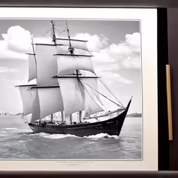 black and white photograph of a sailing ship