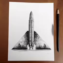 a drawing of a rocket on a piece of paper