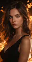 a woman in a black dress posing for the camera