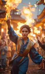 the princess is being greeted by fans, with a fire ring in her hand