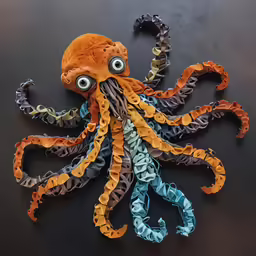 a octopus made out of cardboard, string and eyes