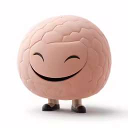 the emotictive and unusual pink plastic character is smiling