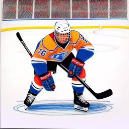 a drawing of a hockey player in action