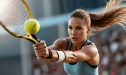 woman hitting tennis ball during match play on court