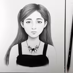 a drawing of a girl with black hair