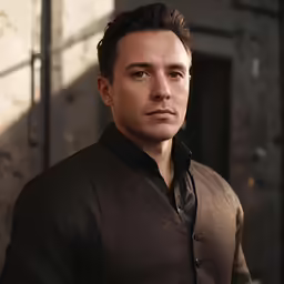 the man is standing next to the building