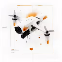 the photo of a large white and orange object with three propellers