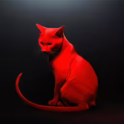 a red cat is sitting in front of a black background
