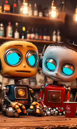 there is a robot and an old robot sitting next to each other