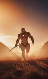 a person in an astronaut suit is walking across the desert