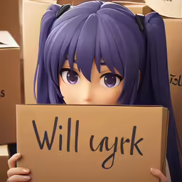 a character with long hair holding a sign with the word will yark