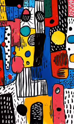 a painting with many colors and shapes on it