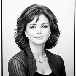 a black and white photo of a woman wearing a necklace