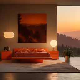 this bed room has a painting hanging on the wall