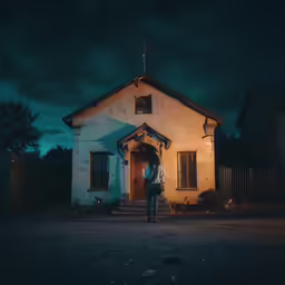 a person is standing in front of a church