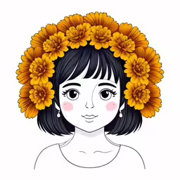 a girl with flowers on her head,a girl with sunflowers on her head