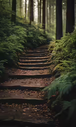 a pathway surrounded by trees and plants