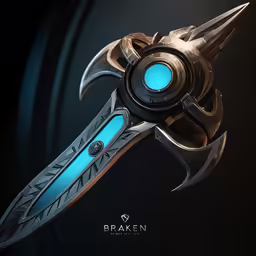 a picture with a sword, a light in the middle, and a green light under it