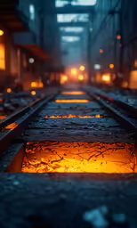 a long steel pipe with yellow light inside