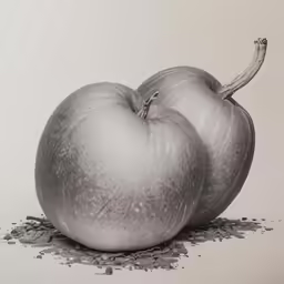 two gray apples that are in a pile