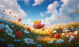 this is an artistic photograph of an outdoor field with flowers