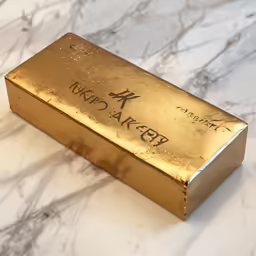an empty gold bar on a marble surface