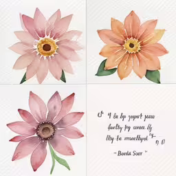 an illustration of four pink and yellow flowers with a quote,four colorful flowers with a quote on them