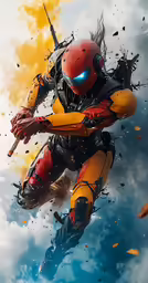 the painting shows a hero in action in the ocean